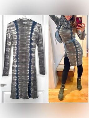 Young Fabulous & Broke Tie Dye Rib Knit Dress Gray Blue Green YFB Revolve